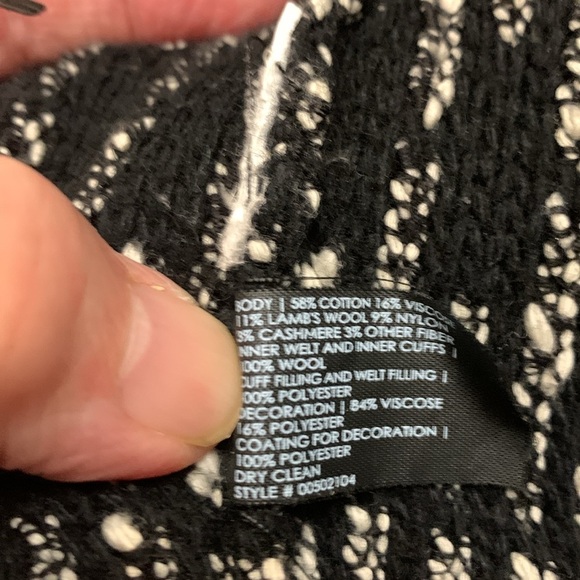 Club Monaco Black & White Zip Up Jacket w Pockets Wool Blend w Vegan Leather - Picture 6 of 6